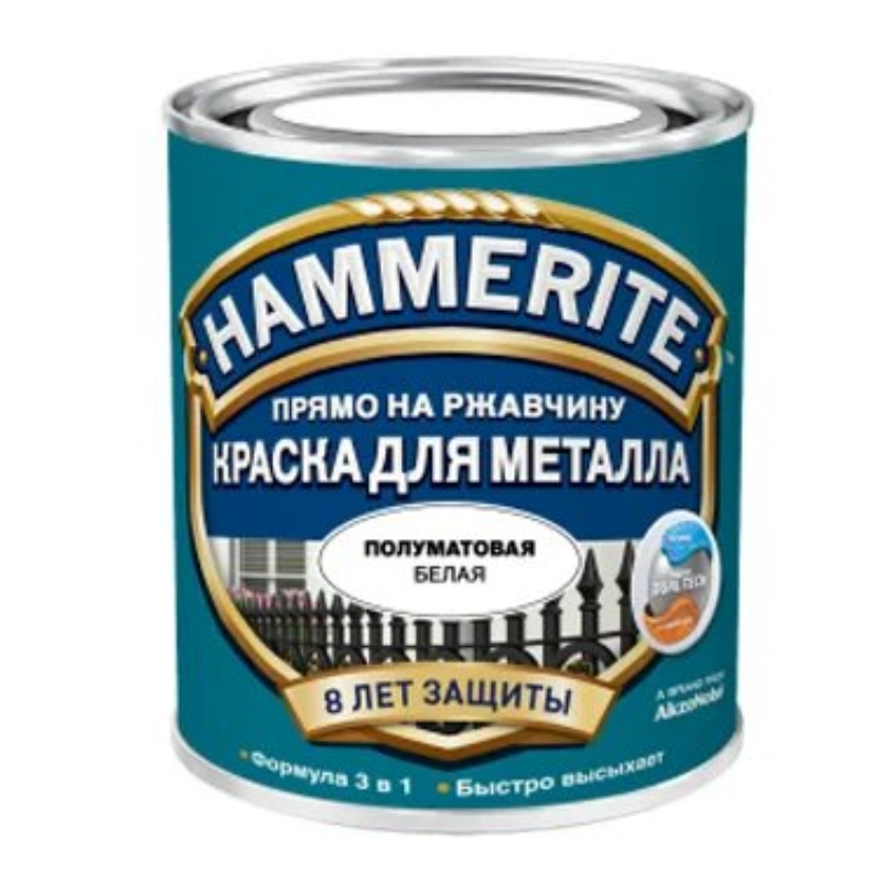 Краска Hammerite полуматовая Белая   0,75