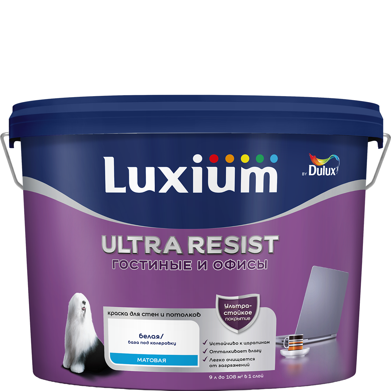 Краска Luxium UR Гостиные и Офисы мт BW 9л
