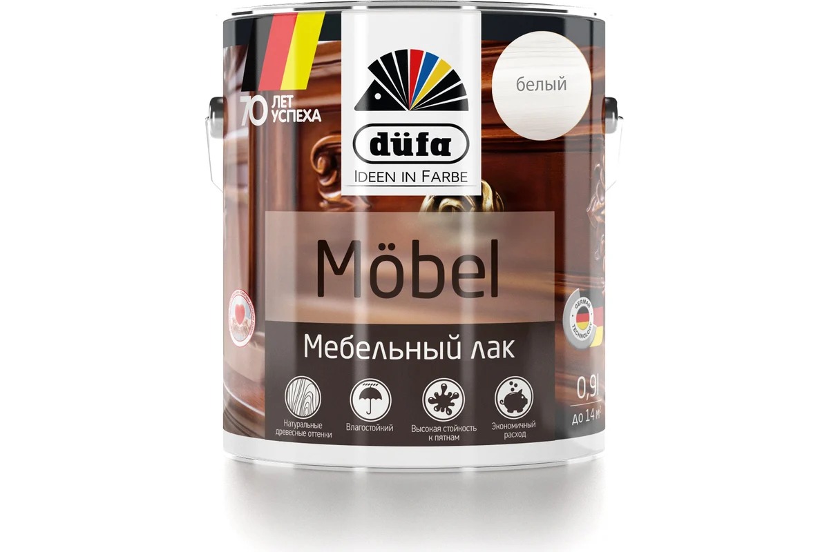 Dufa Лак MOBEL мебельный белый 900мл