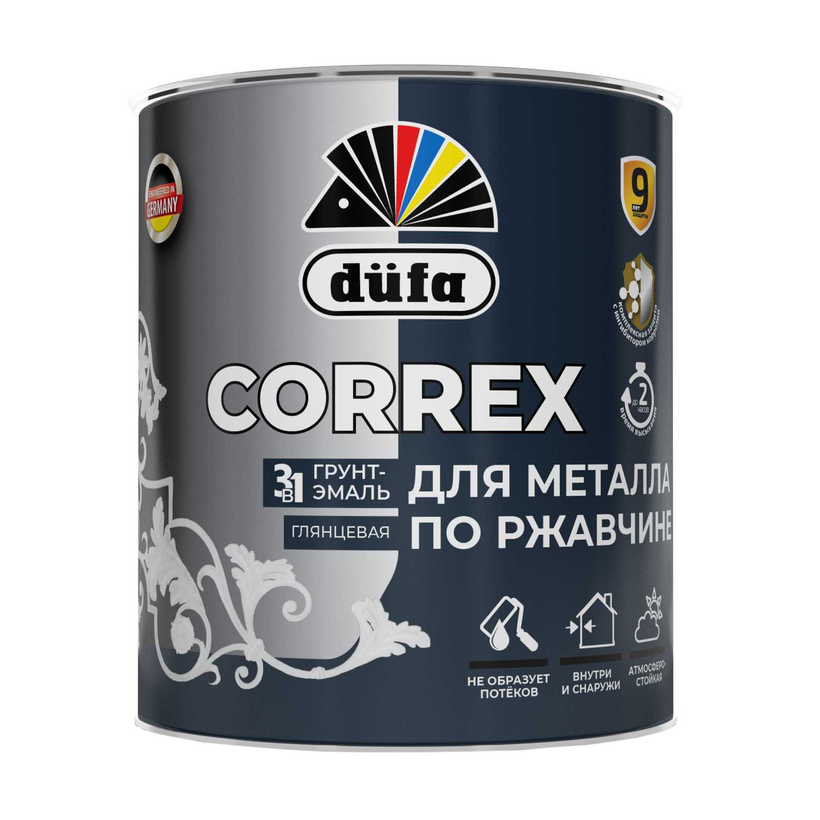 Dufa Грунт-эмаль CORREX 3 в 1 ДЛЯ МЕТАЛЛА ПО РЖАВЧИНЕ RAL-7004 серый 2л