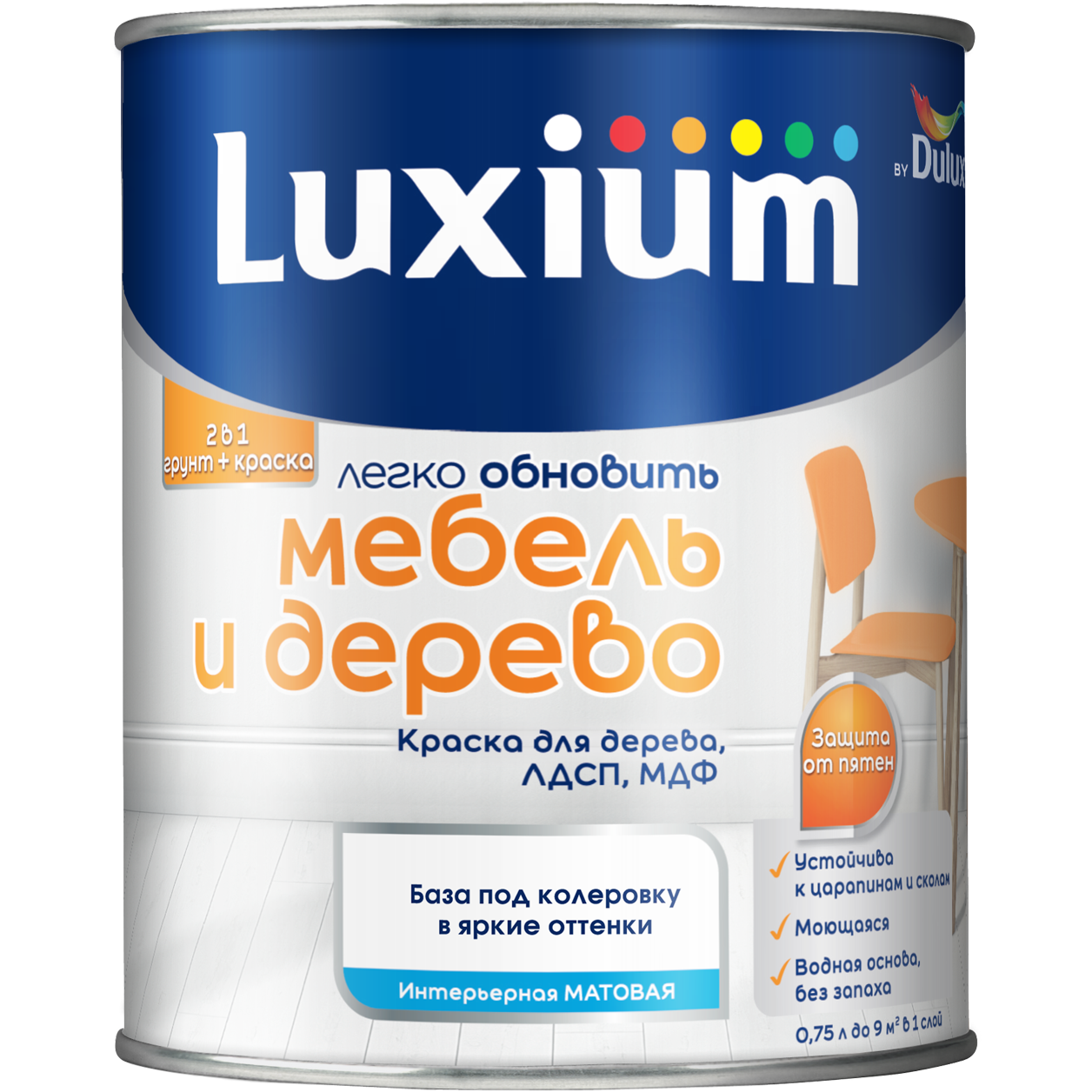 Краска Luxium Мебель и Дерево мт BW 0,75л