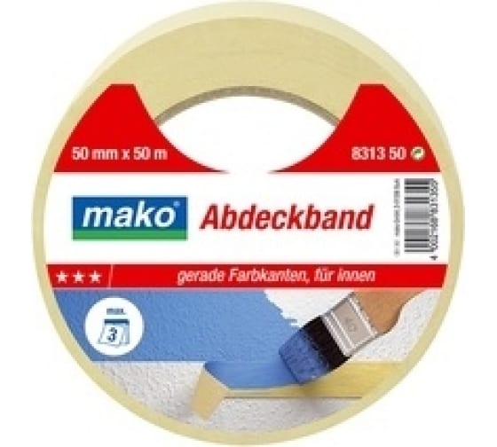 Скотч MAKO малярный 50мх50мм (до 80°С) желтый 831350