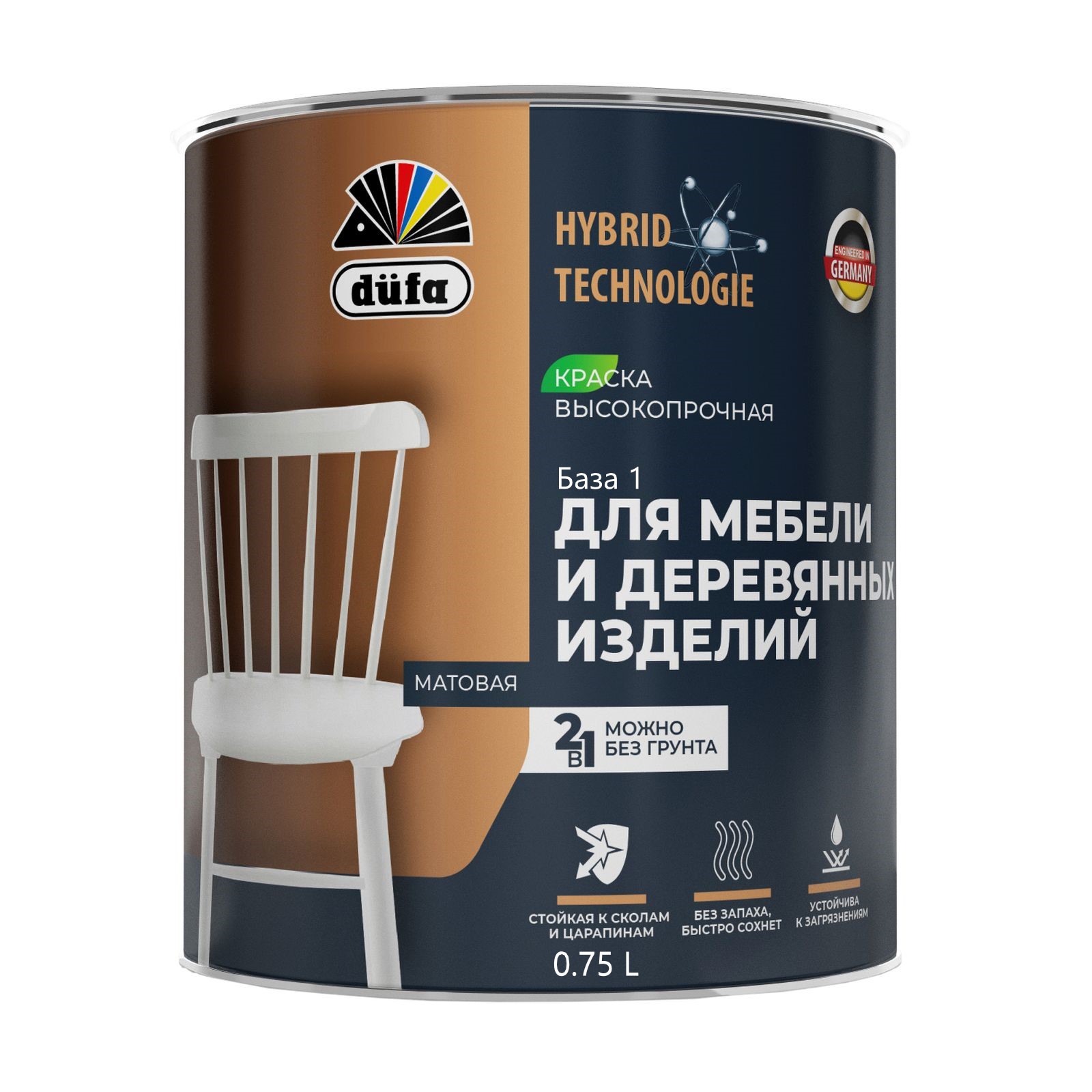 Dufa ДЛЯ МЕБЕЛИ И ДЕРЕВЯННЫХ ИЗДЕЛИЙ  краска  база1   0,75л